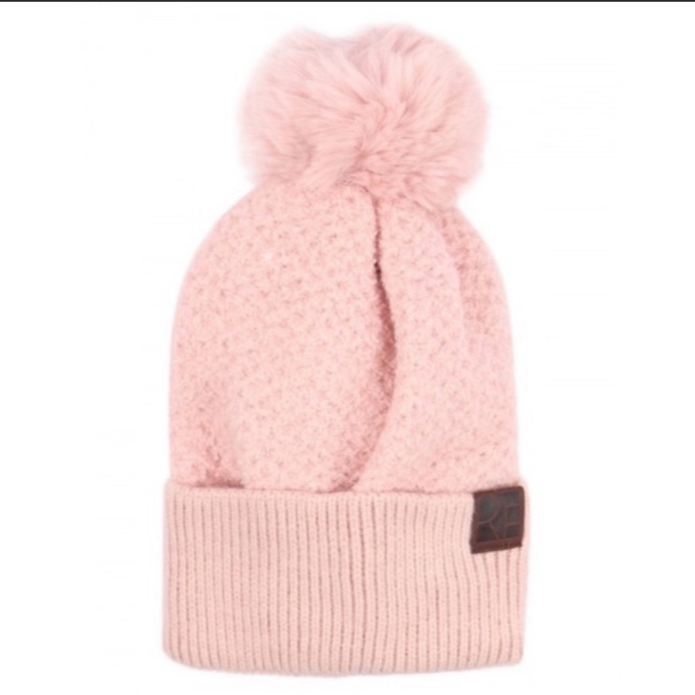 Blush faux fur pom beanie